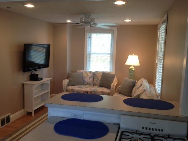 Living room with flat screen TV and DVD