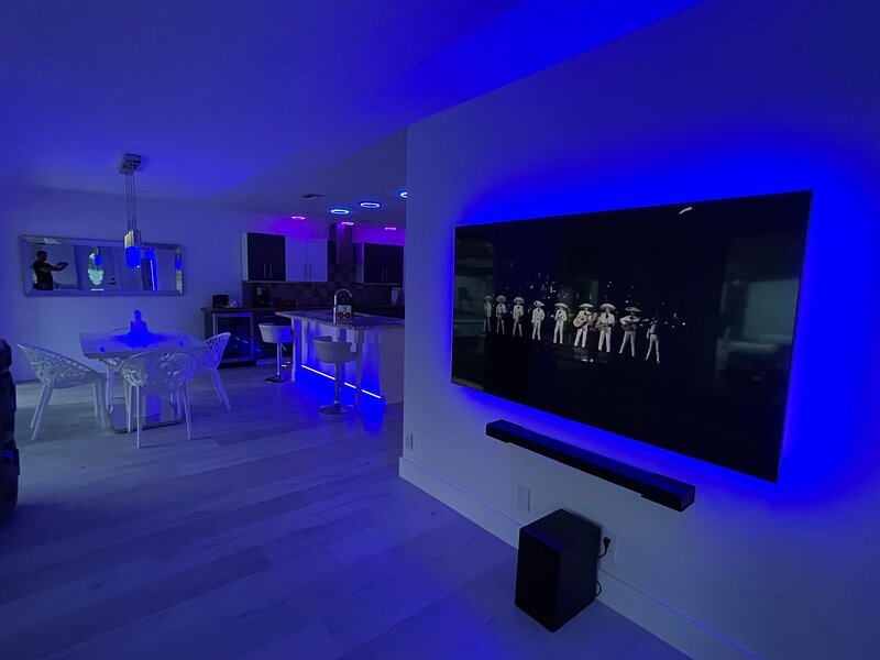 beautiful living room with led design 