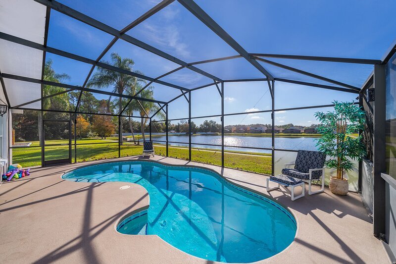 Relaxing pool with beautiful lake views